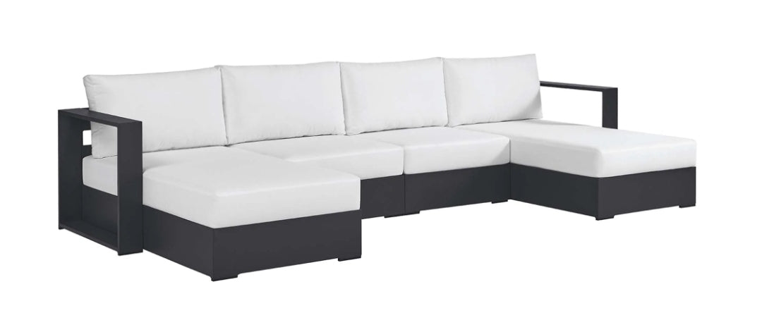 Lamod Aluminum Double Chaise Sectional w/ White Cushions