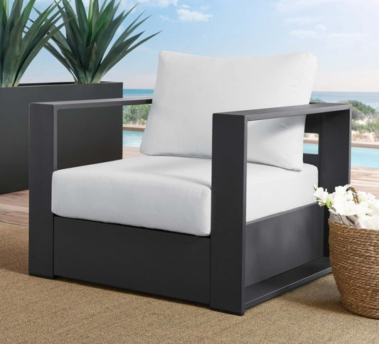 Lamod Aluminum Armchair in Charcoal frame with white cushions