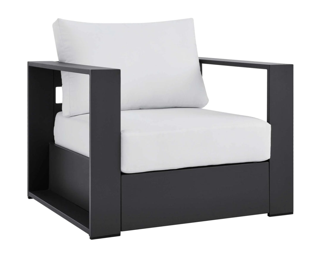 Lamod Aluminum Armchair in Charcoal frame with white cushions