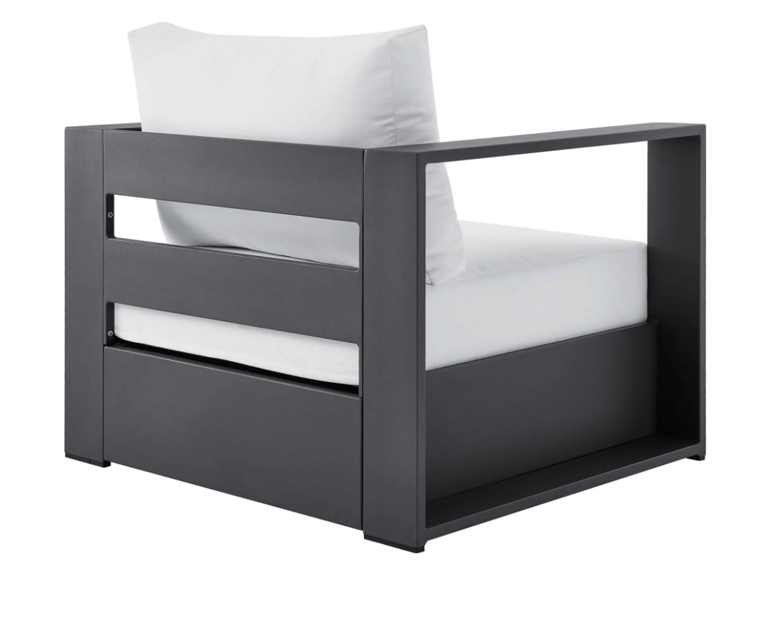 Lamod Aluminum Armchair in Charcoal frame with white cushions