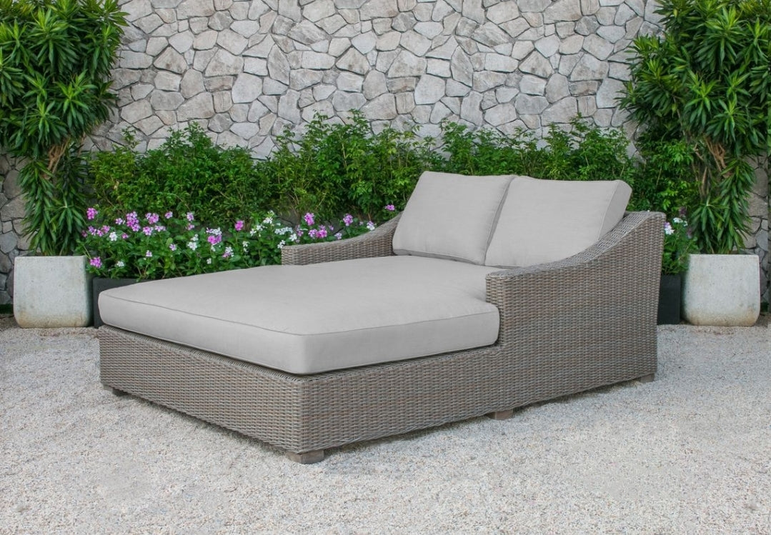 Oversized Outdoor Beige Wicker Daybed