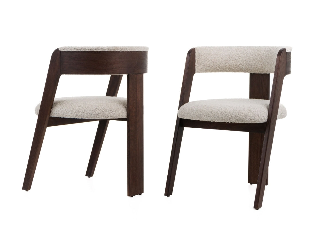 Modern Cream Fabric with Brown Oak Dining Chair (Set of 2)