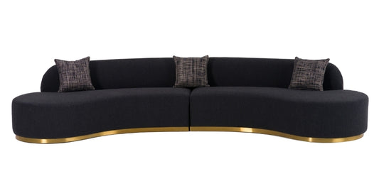 - Glam Black Fabric Curved Sectional Sofa with Grey Pillows