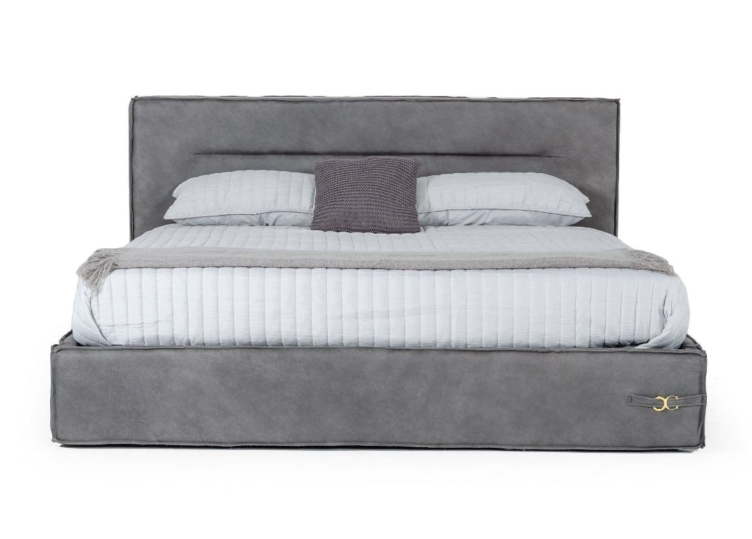 Eastern king Italian Contemporary Grey Leather Bed