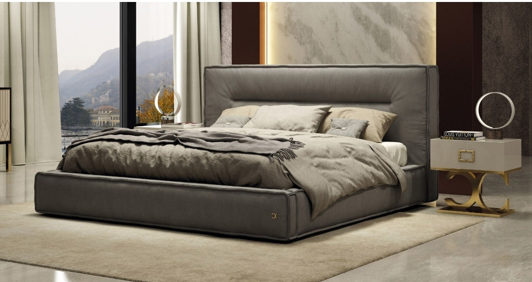 Eastern king Italian Contemporary Grey Leather Bed