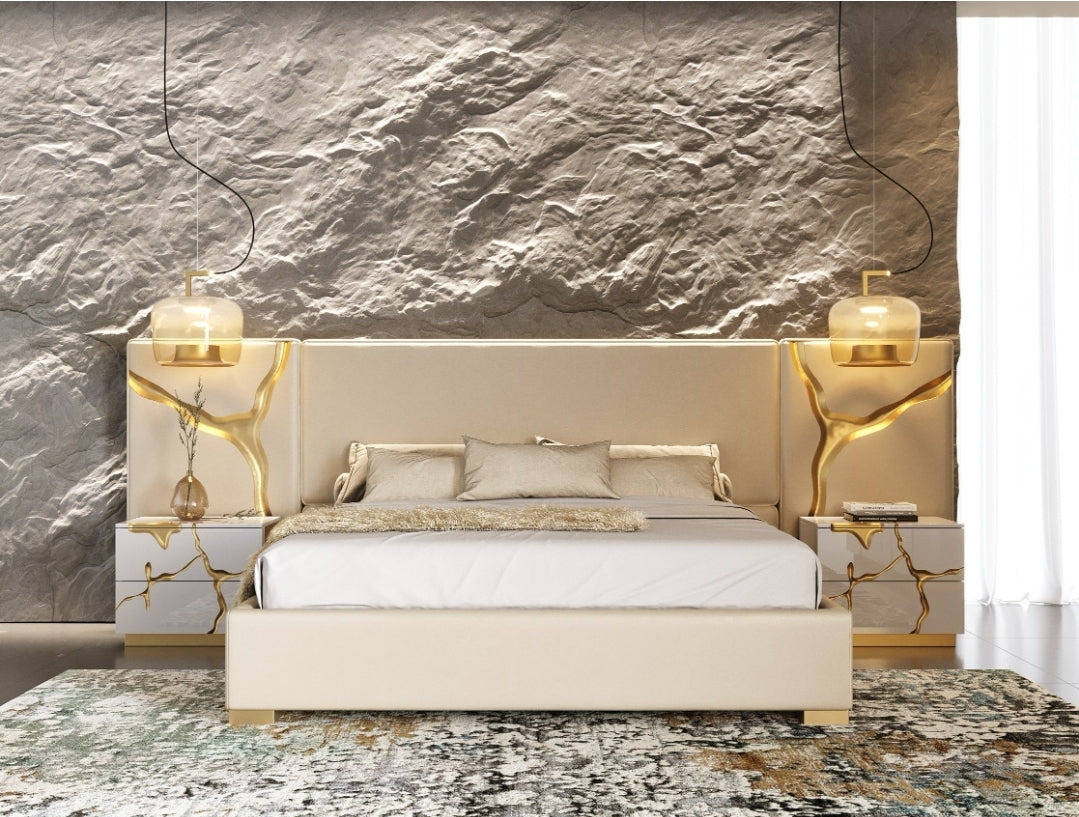 Queen Glam leather & Gold Bed