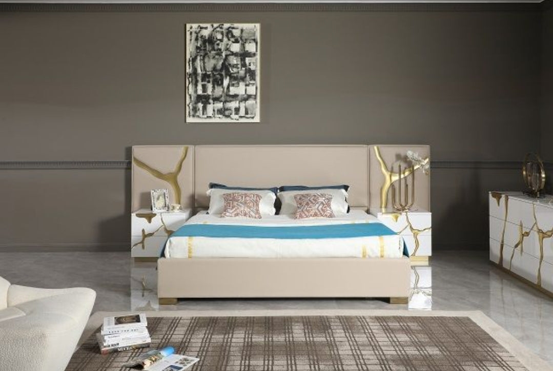 Queen Glam leather & Gold Bed