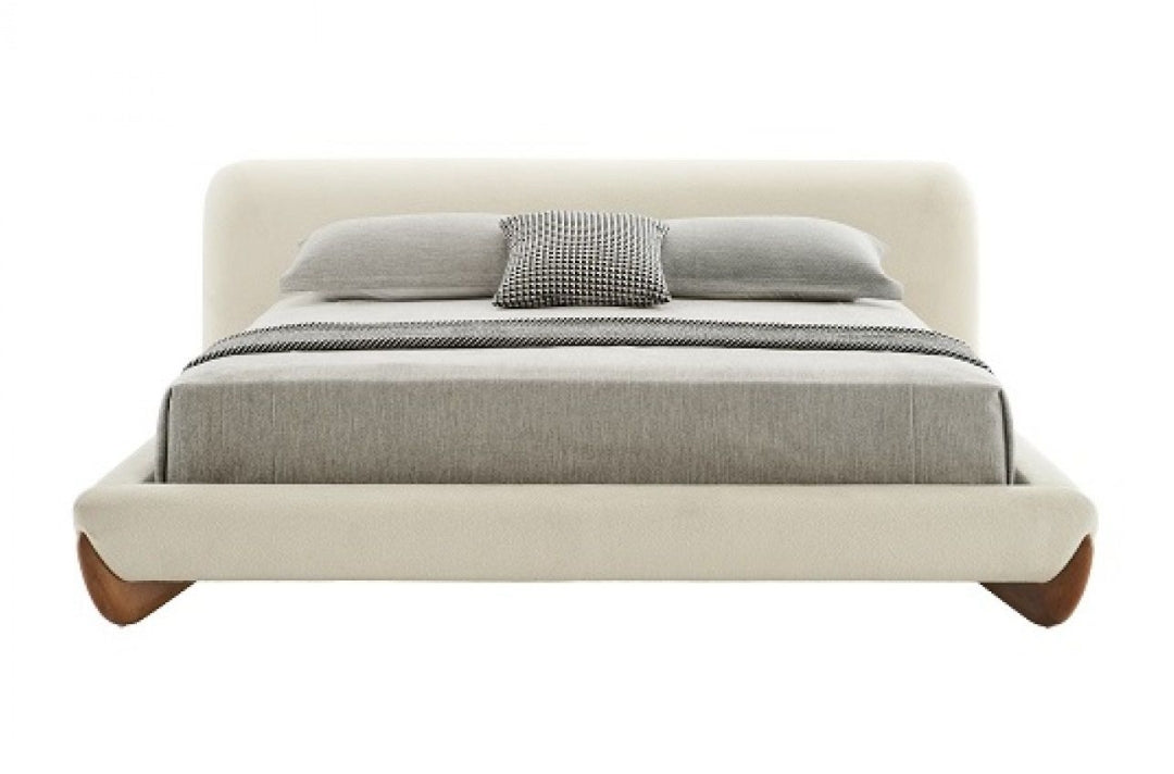 King size Contemporary Cream Fabric and Walnut Bed-eastern
