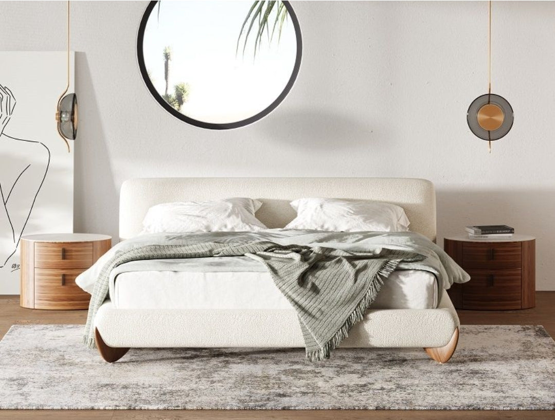 King size Contemporary Cream Fabric and Walnut Bed-eastern
