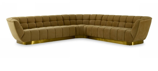Glam Mustard + Gold Fabric Sectional Sofa