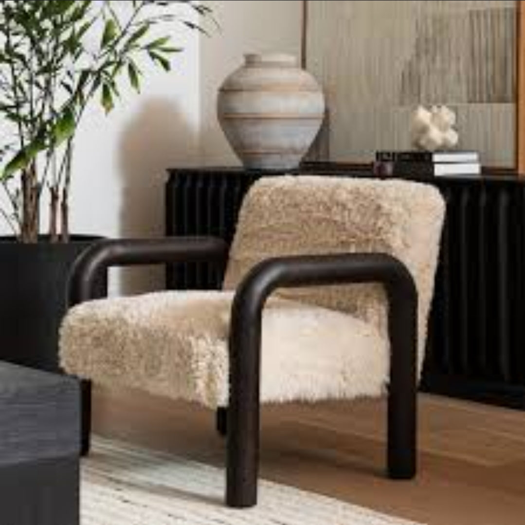 Shep Upholstered Fur Chair with Rounded wood frame