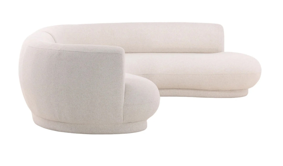 128" Frio Cream upholstered curved sectional with chaise