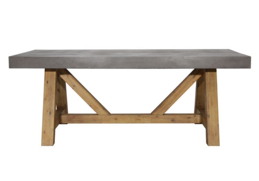 79" Outdoor Solid Concrete Dining Table with wood trestle pedestal