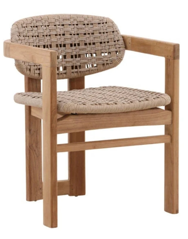 Outdoor Teak and Twisted Wicker Dining Armchair