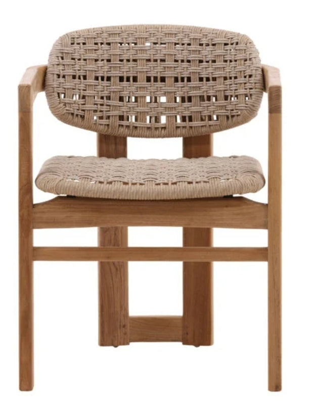 Outdoor Teak and Twisted Wicker Dining Armchair