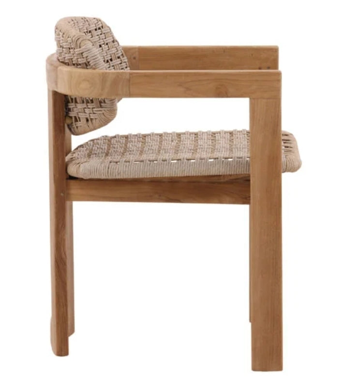 Outdoor Teak and Twisted Wicker Dining Armchair