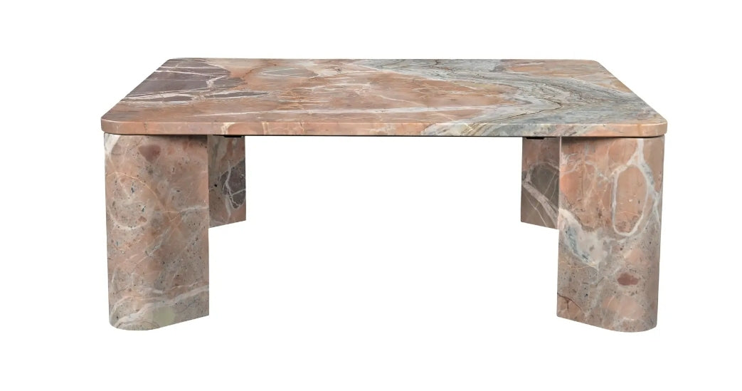 36"² Square Solid Terra Cotta Marble Coffee table with pink, green ivory hues