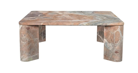 36"² Square Solid Terra Cotta Marble Coffee table with pink, green ivory hues
