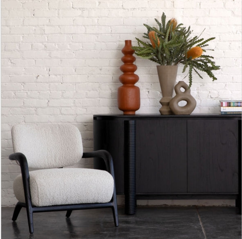 Vindi Black oak accent chair with performance upholstery