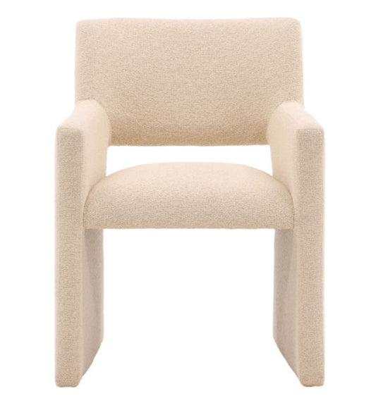 Larsa Dining Chair fully upholstered in performance Ivory Sand light textured luxurious fabric
