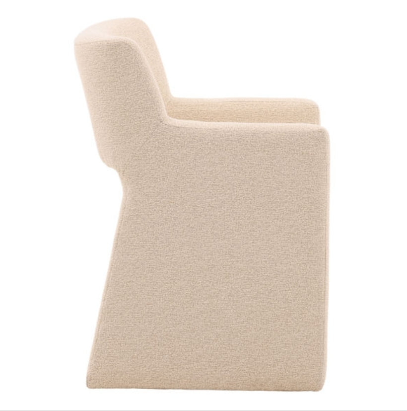 Larsa Dining Chair fully upholstered in performance Ivory Sand light textured luxurious fabric