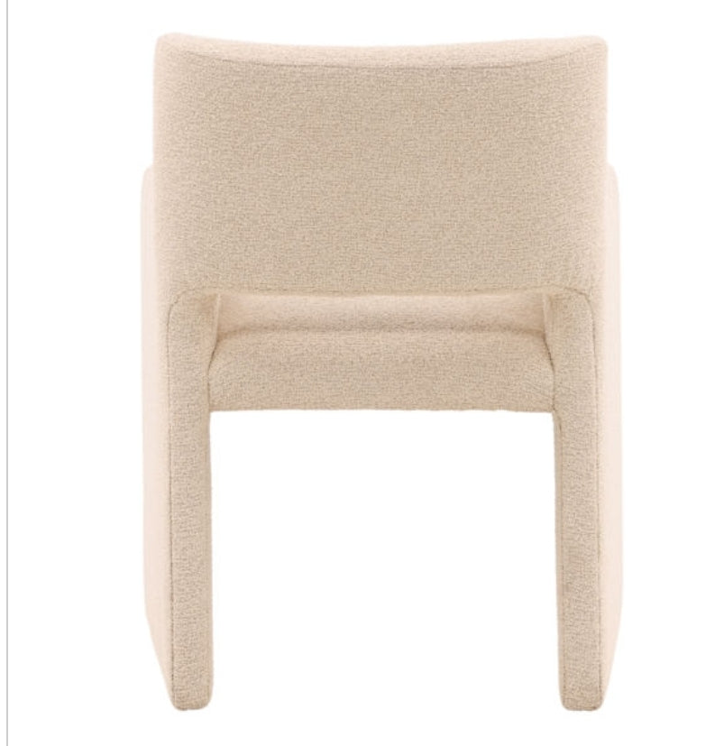 Larsa Dining Chair fully upholstered in performance Ivory Sand light textured luxurious fabric