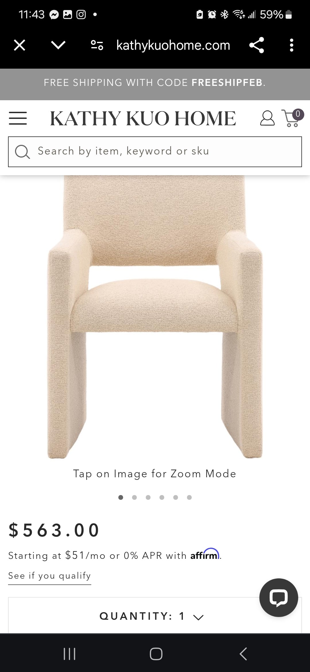 Larsa Dining Chair fully upholstered in performance Ivory Sand light textured luxurious fabric