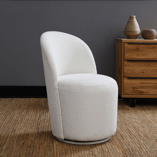 Tete Upholstered Swivel dining chair in ivory performance boucle fabric