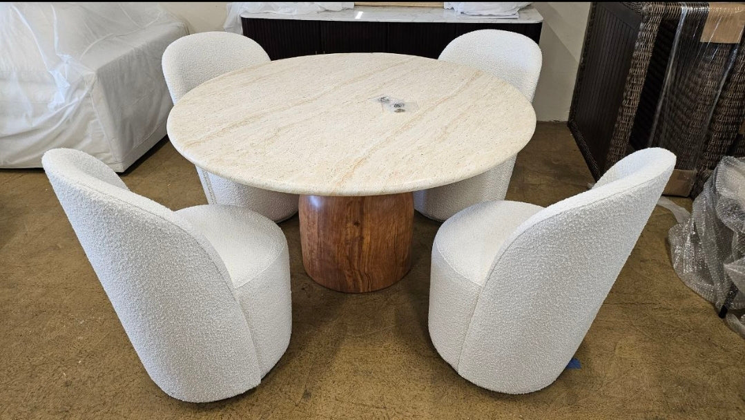 Tete Upholstered Swivel dining chair in ivory performance boucle fabric