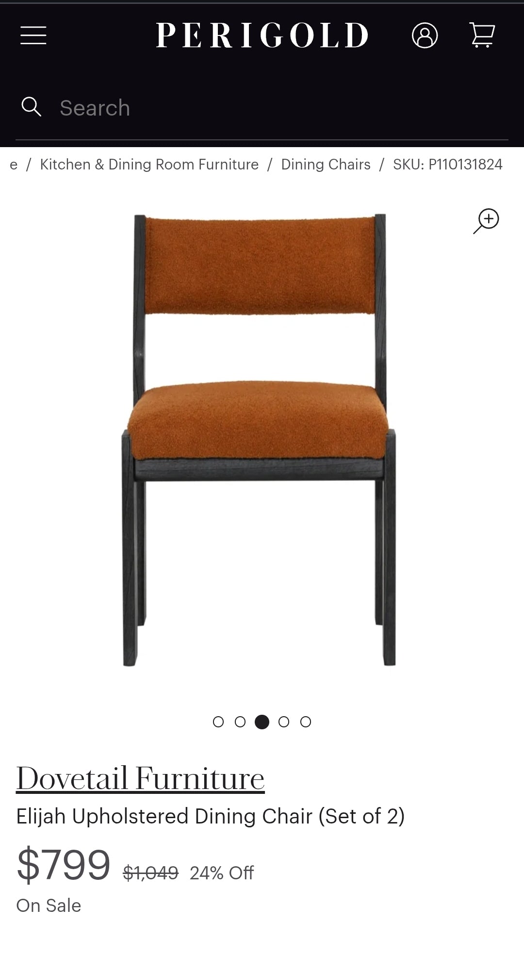 Mindi Wood Dining Chair upholstered in performance Rust boucle