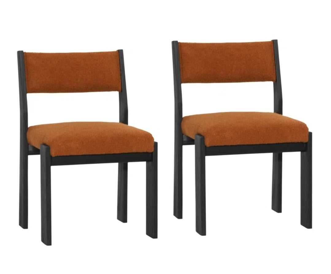 Mindi Wood Dining Chair upholstered in performance Rust boucle