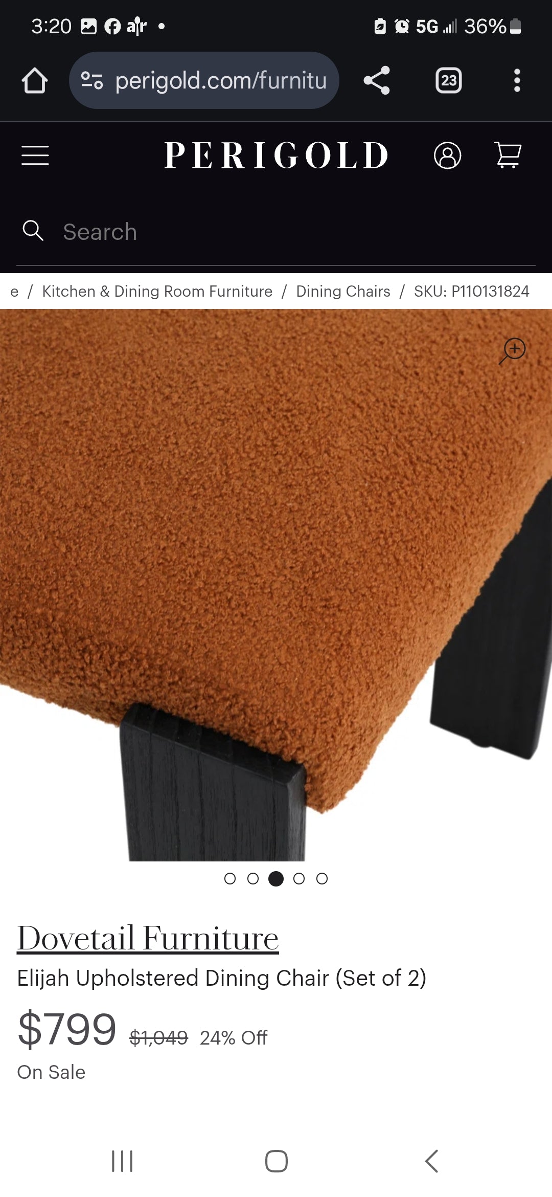 Mindi Wood Dining Chair upholstered in performance Rust boucle