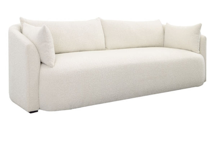 Mackay Bench seat Sofa upholstered in performance fabric ivory and camel