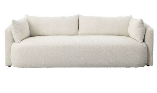 Mackay Bench seat Sofa upholstered in performance fabric ivory and camel