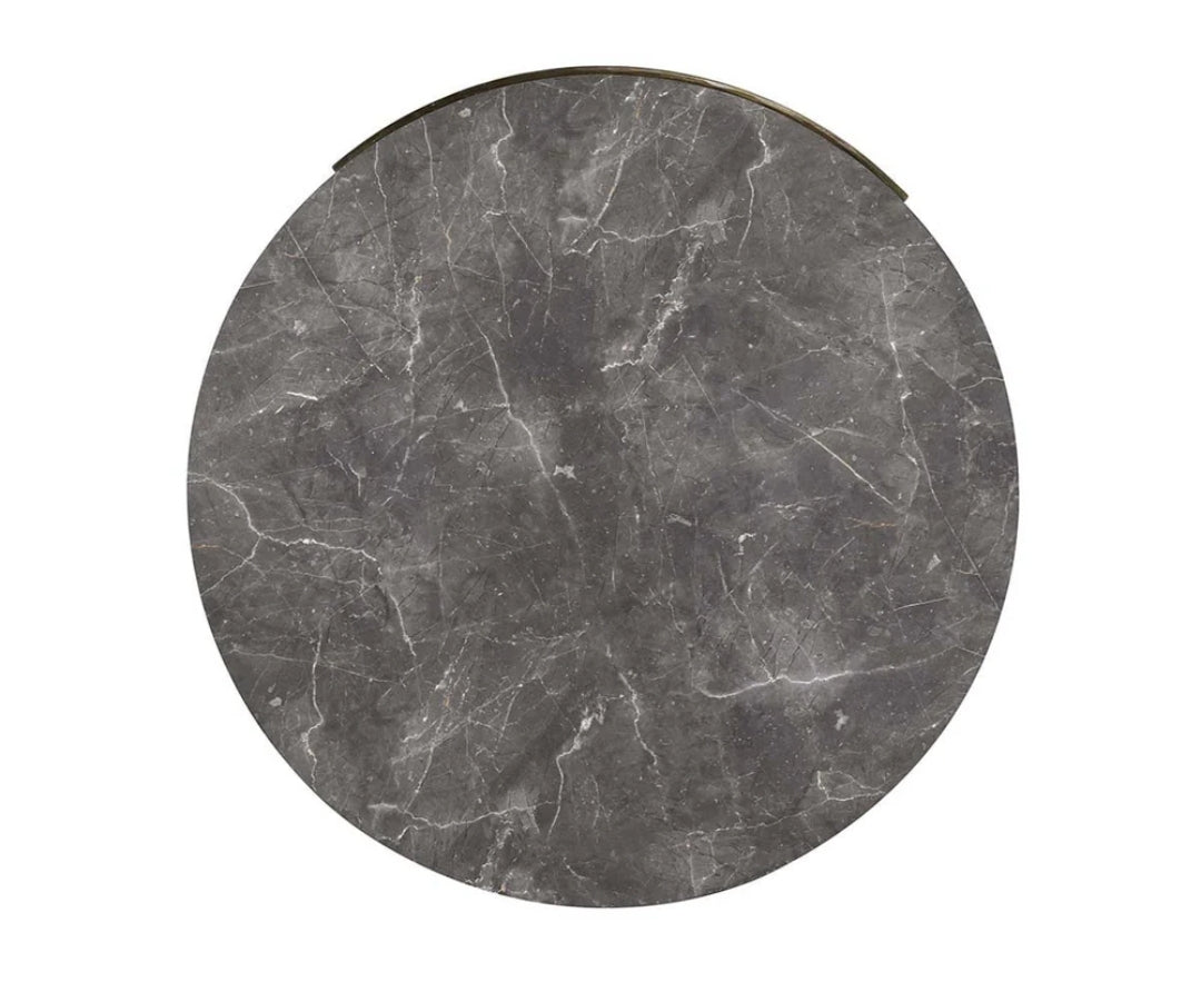 42" Round Coffee Table With Solid Mango Wood/Concrete Laminated Stone