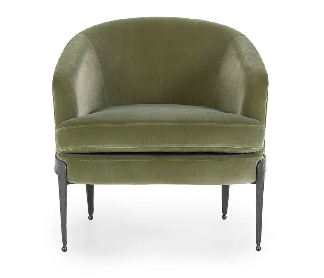 Lime Green Plush Velvet Upholstered Accent Chair with hammered Iron frame