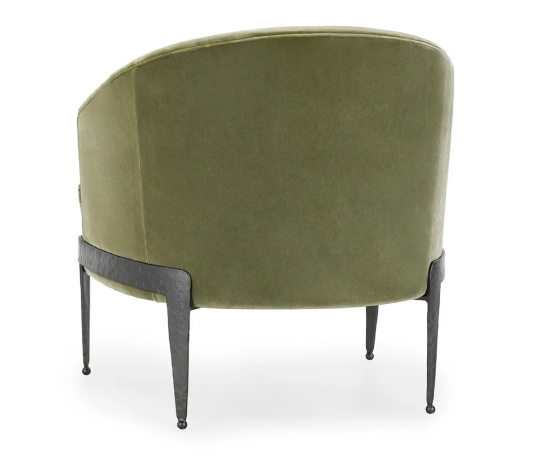 Lime Green Plush Velvet Upholstered Accent Chair with hammered Iron frame