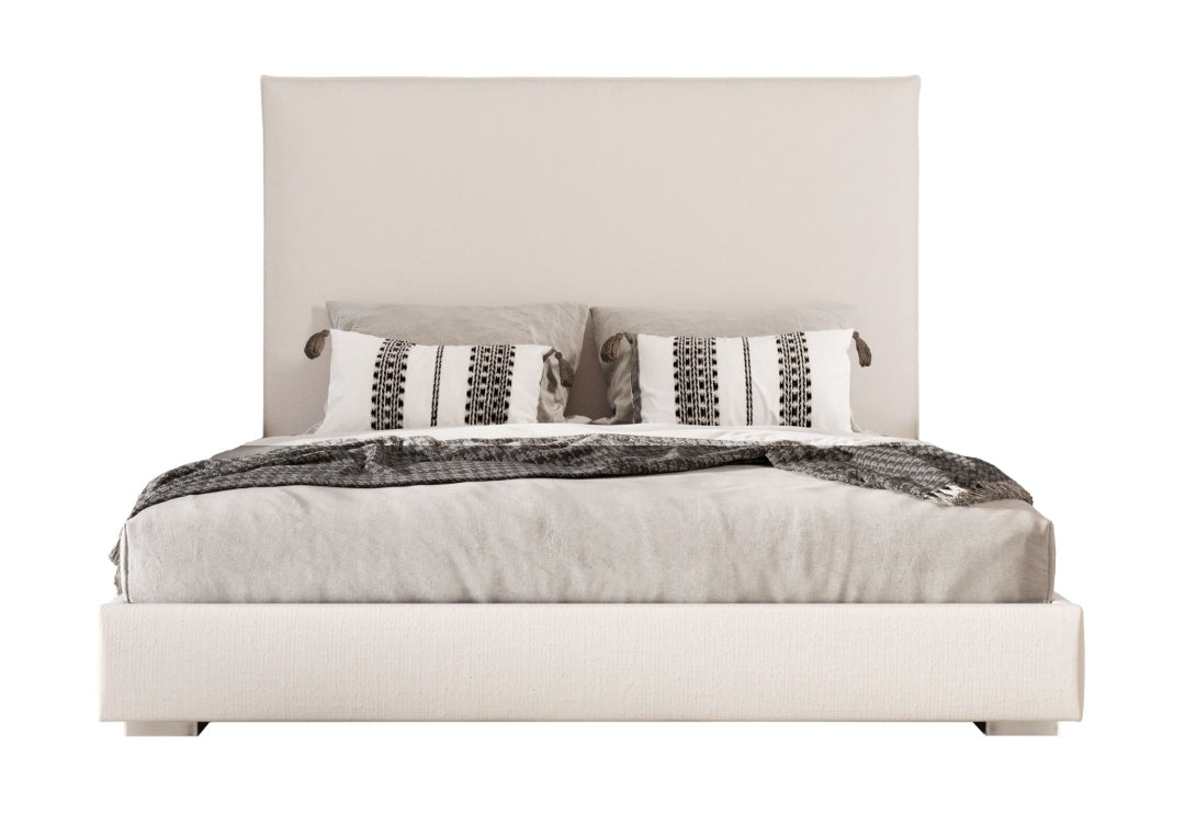 Italian Modern Beige Fabric High Headboard Q Bed