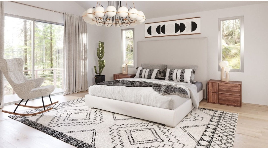Italian Modern Beige Fabric High Headboard Q Bed