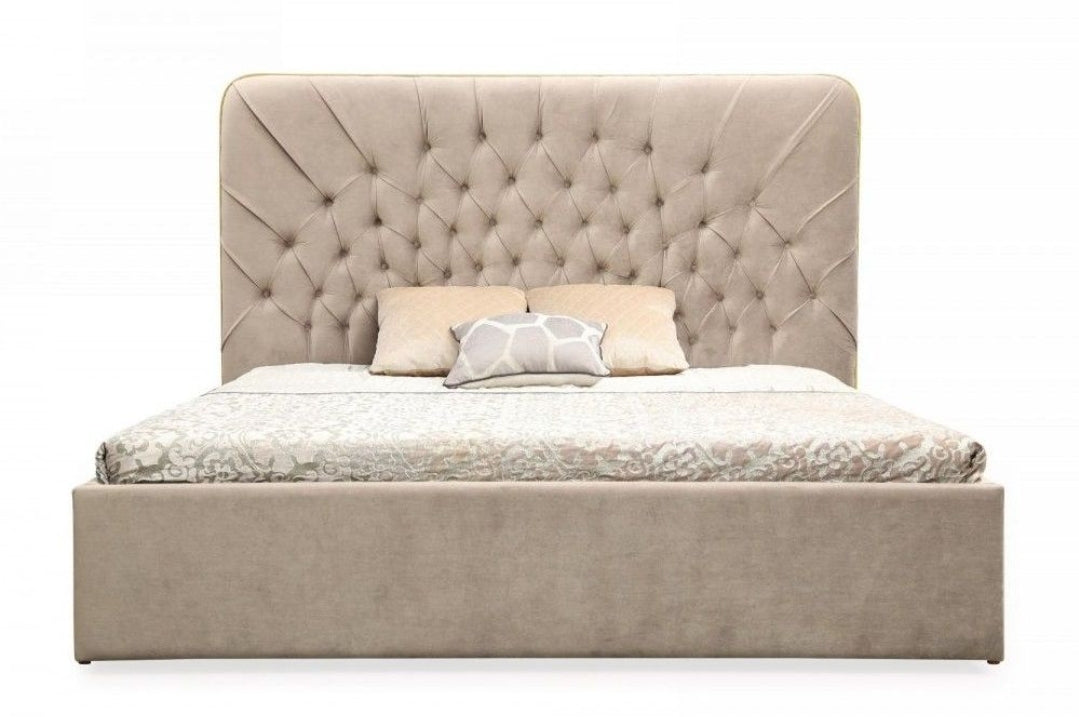 Moontide Eastern King Glam Beige Velvet and Brushed Brass Bed