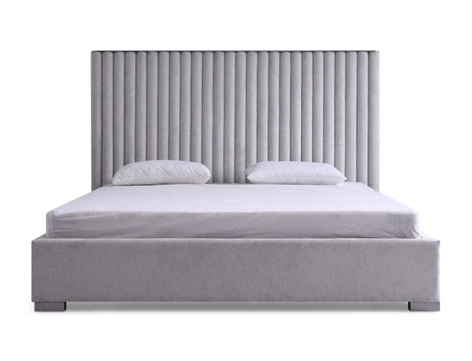 King Silver Dove channel tufted Grey Velvet Upholstered Platform Bed