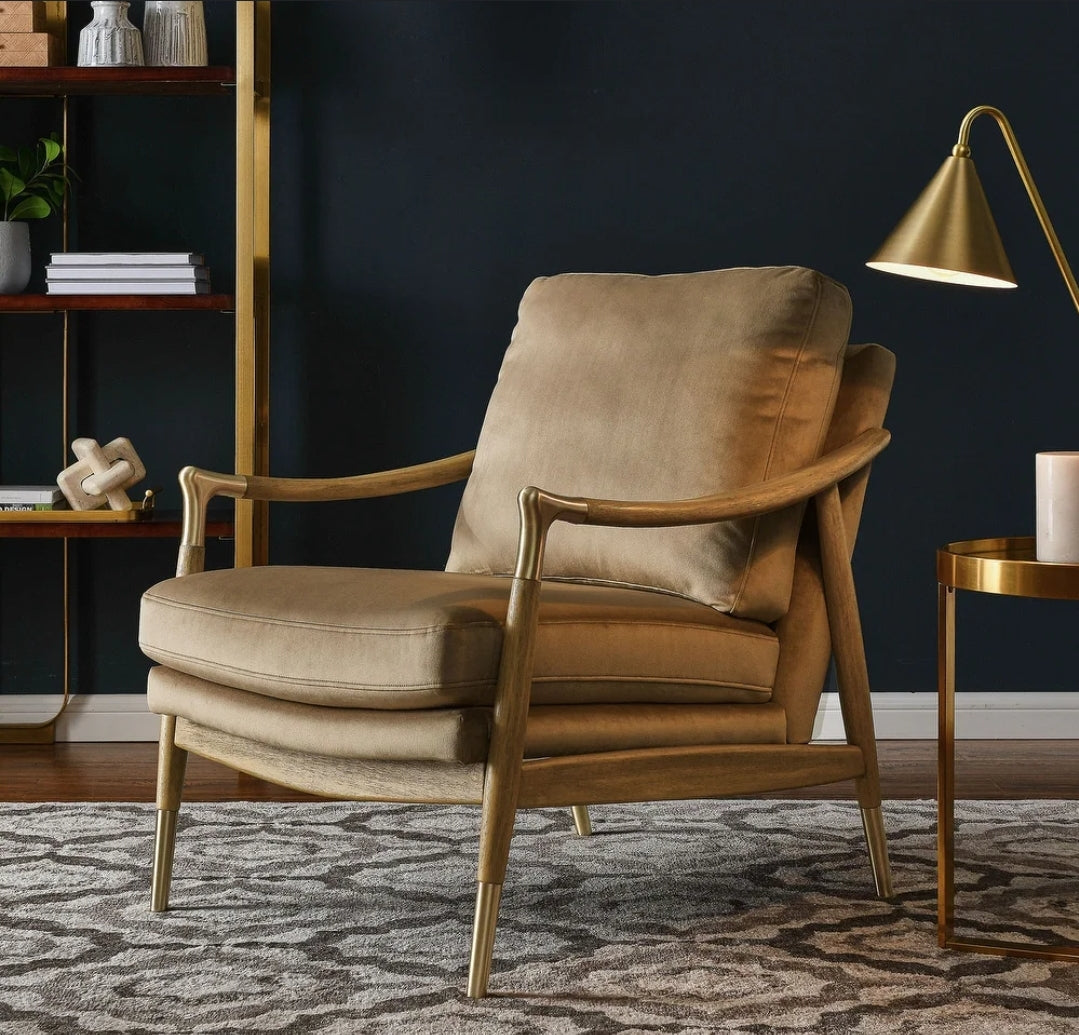 Gatsby Accent Armchair Performance Velvet Accent Armchair in Taupe Walnut