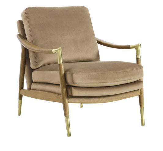 Gatsby Accent Armchair Performance Velvet Accent Armchair in Taupe Walnut