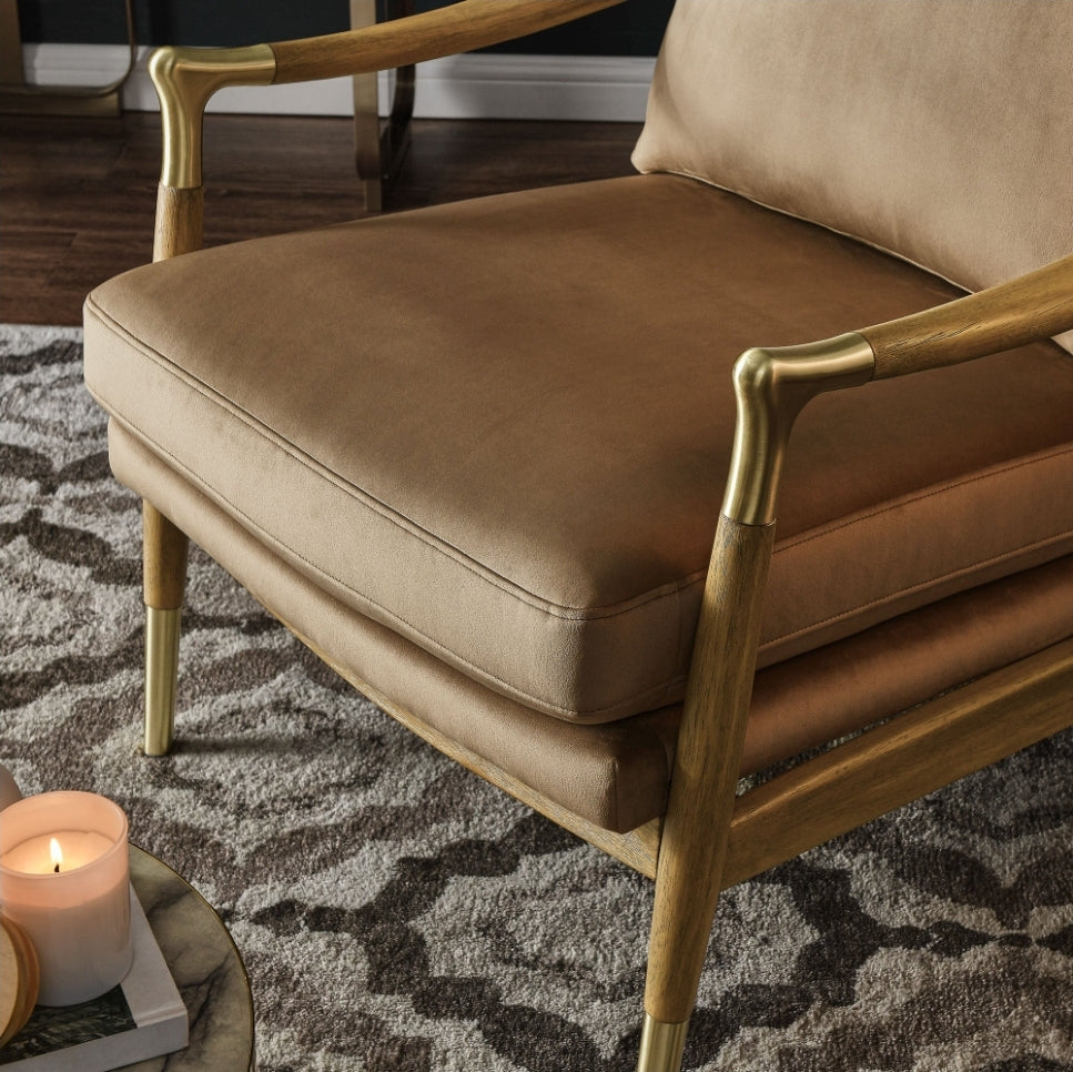 Gatsby Accent Armchair Performance Velvet Accent Armchair in Taupe Walnut