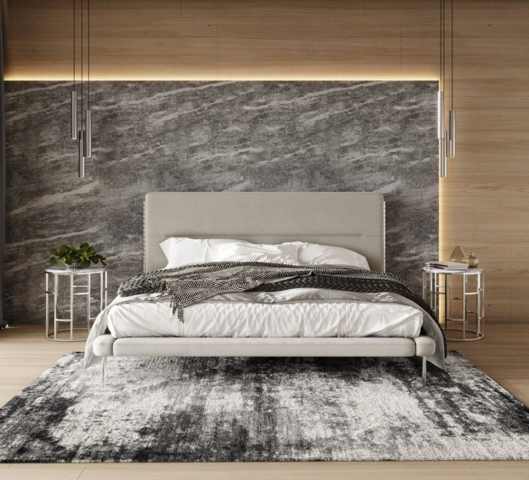 Modrest Lyla King Contemporary Cream Woven Fabric Bed