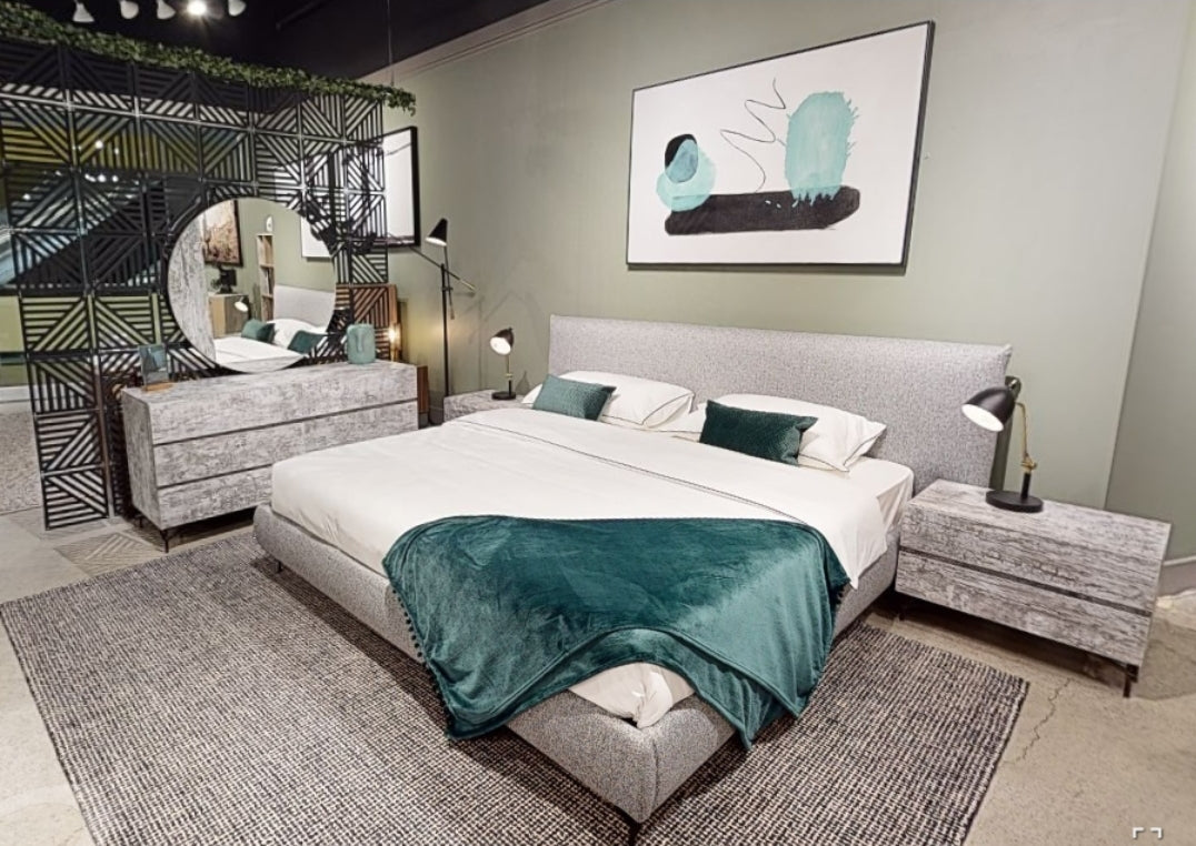 Aria King Italian Modern Grey Fabric
