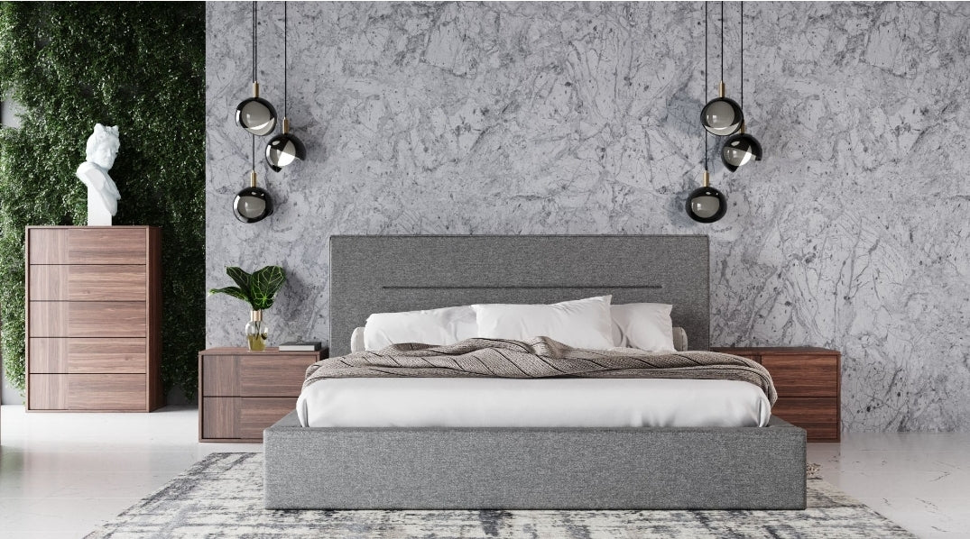 Juliana King Italian Modern Dark Grey Upholstered Bed