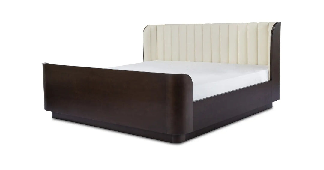 Sloan Birch Wood Bed with cream channel back upholstery