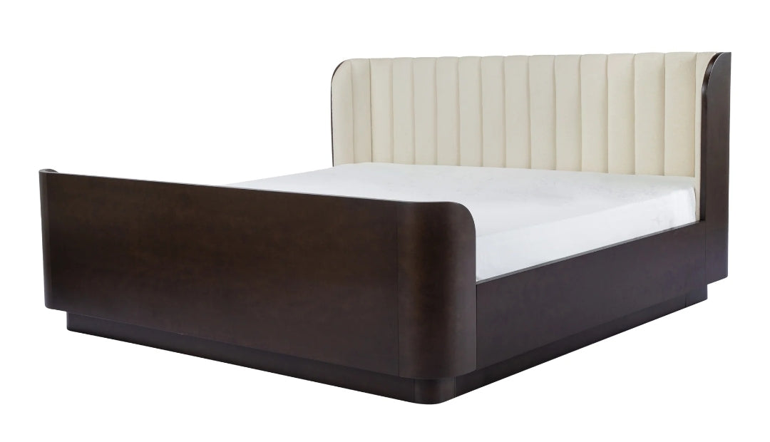 Sloan Birch Wood Bed with cream channel back upholstery