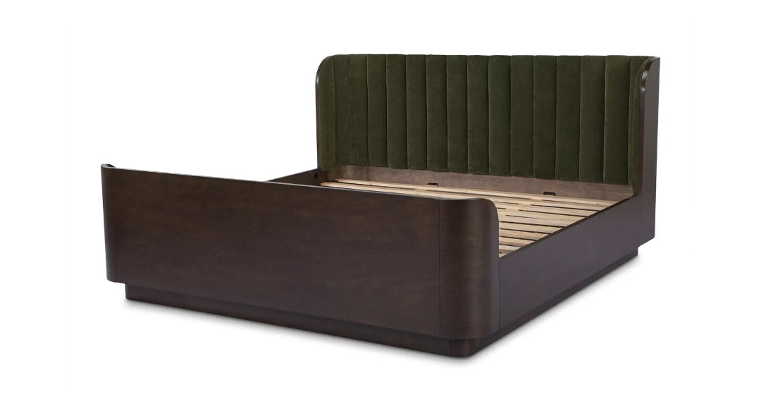 Sloan Birch Wood Bed with cream channel back upholstery